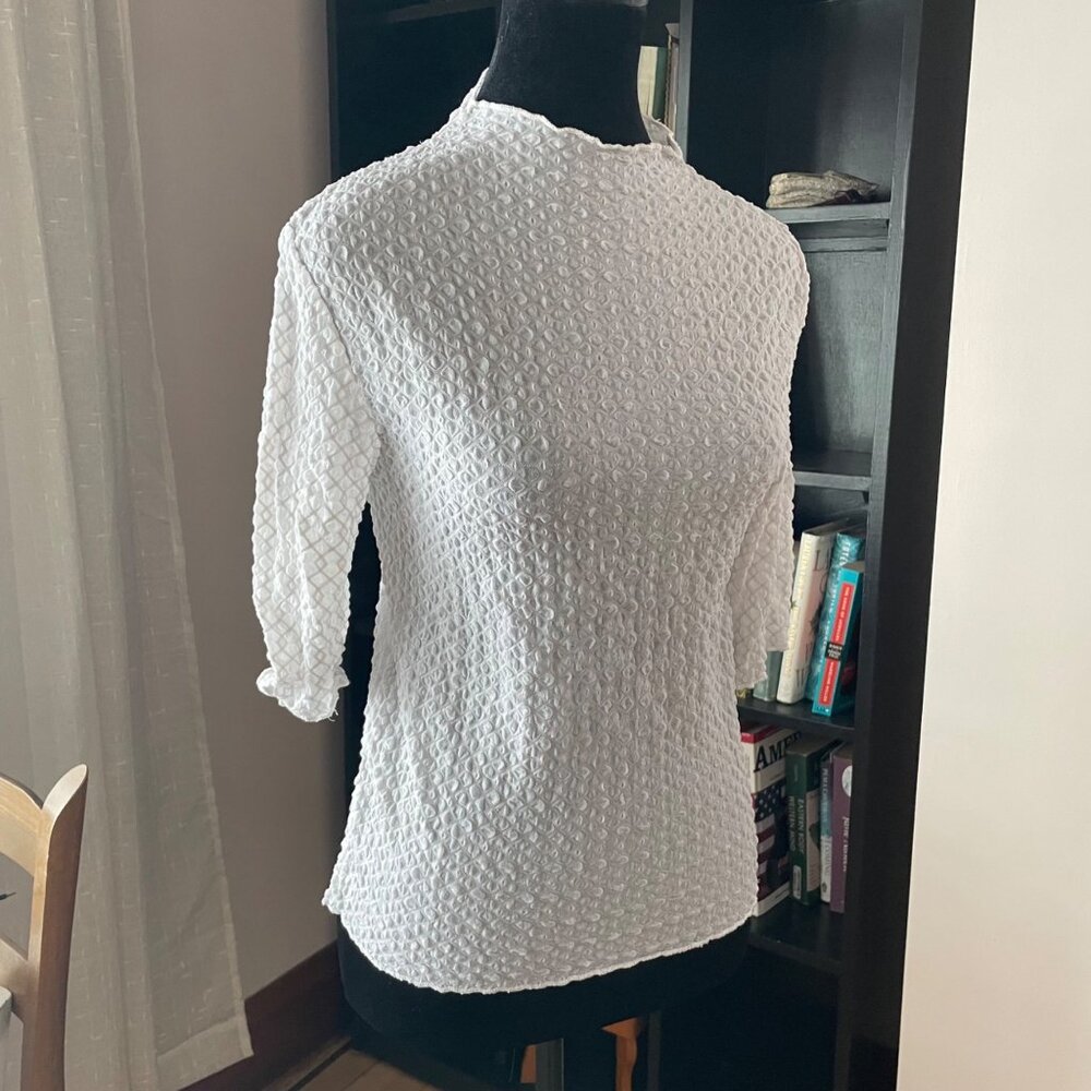 Adrianna Papell Mock Neck Top Sheer Delicate Textured Gray Career Office M Fairy